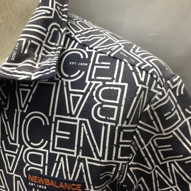 ニューバランス New Balance ポロシャツ 半袖 半袖ポロシャツ カラーシャツ 半袖カットソー 4 プリント 紺 / ネイビー /  メンズ USED 古着 中古 10116153