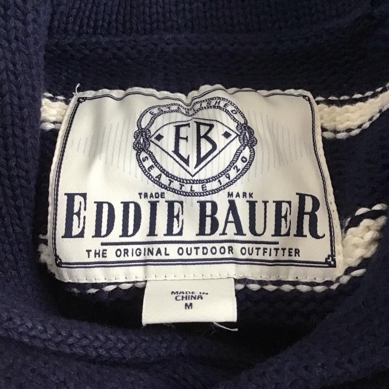 エディーバウアー Eddie Bauer ニット、セーター 長袖 長袖ニット 長袖カットソー リブニット セーター カラーネック M ボーダー柄 白 / ホワイト / X 紺 / ネイビー /  メンズ USED 古着 中古 10111133