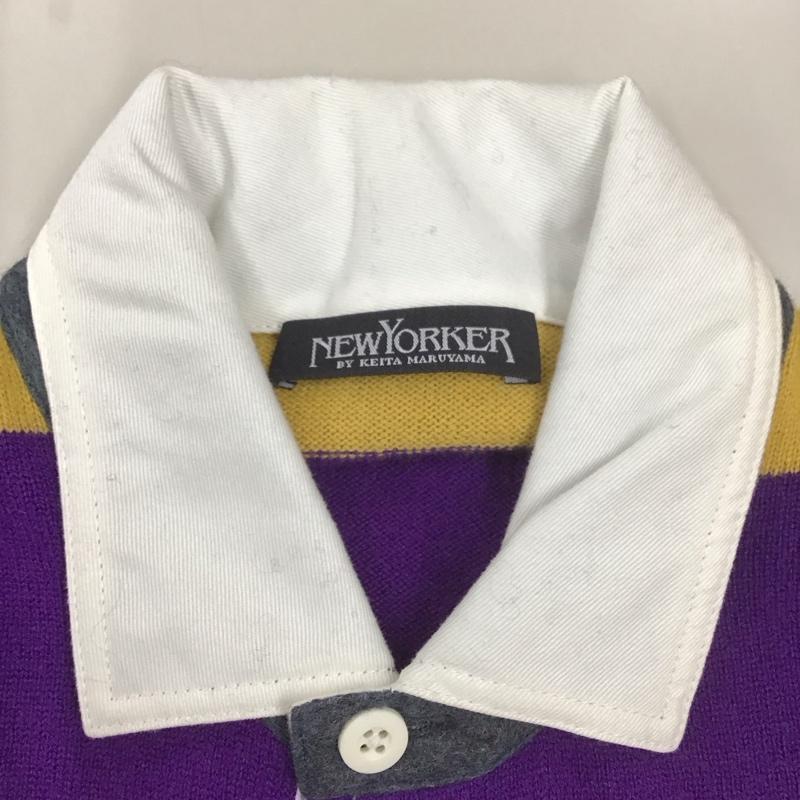 ニューヨーカー NEWYORKER ニット、セーター 長袖 長袖ニットカットソー カラーニット セーター M ボーダー柄 黄 / イエロー / X 紫 / パープル /  メンズ USED 古着 中古 10113237