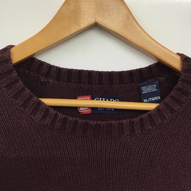 チャップス CHAPS ニット、セーター 長袖 長袖ニットカットソー クルーネック セーター XL ロゴ、文字 えんじ / ワインレッド /  メンズ USED 古着 中古 10143151