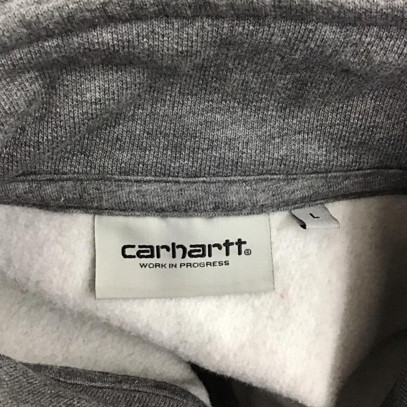 カーハート Carhartt トレーナー 長袖 長袖スウェット 長袖トレーナー リブカットソー 長袖カットソー ジップアップカラー L ロゴ、文字 灰 / グレー /  メンズ USED 古着 中古 10124692