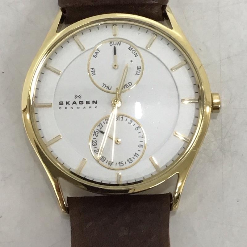 スカーゲン SKAGEN 腕時計 アナログ（クォーツ式） SKW6066 レザーベルト ロゴ、文字 茶 / ブラウン /  メンズ USED 古着 中古 10134338