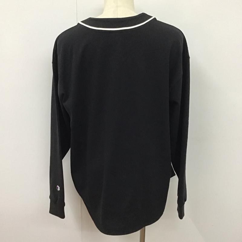 チャンピオン Champion シャツ、ブラウス 長袖 c3-u414 長袖シャツ 前開き ノーカラーシャツ XL ロゴ、文字 黒 / ブラック /  メンズ USED 古着 中古 10123867