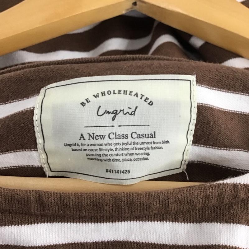 アングリッド Ungrid Tシャツ 長袖 111942709201サイドスリットボーダーロングスリーブTee FREE ボーダー柄 白 / ホワイト / X 茶 / ブラウン /  レディース USED 古着 中古 10133794