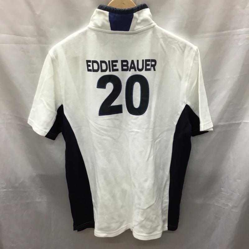 エディーバウアー Eddie Bauer カットソー 半袖 ハーフジップ M ロゴ、文字 白 / ホワイト / X 紺 / ネイビー /  メンズ USED 古着 中古 10117803