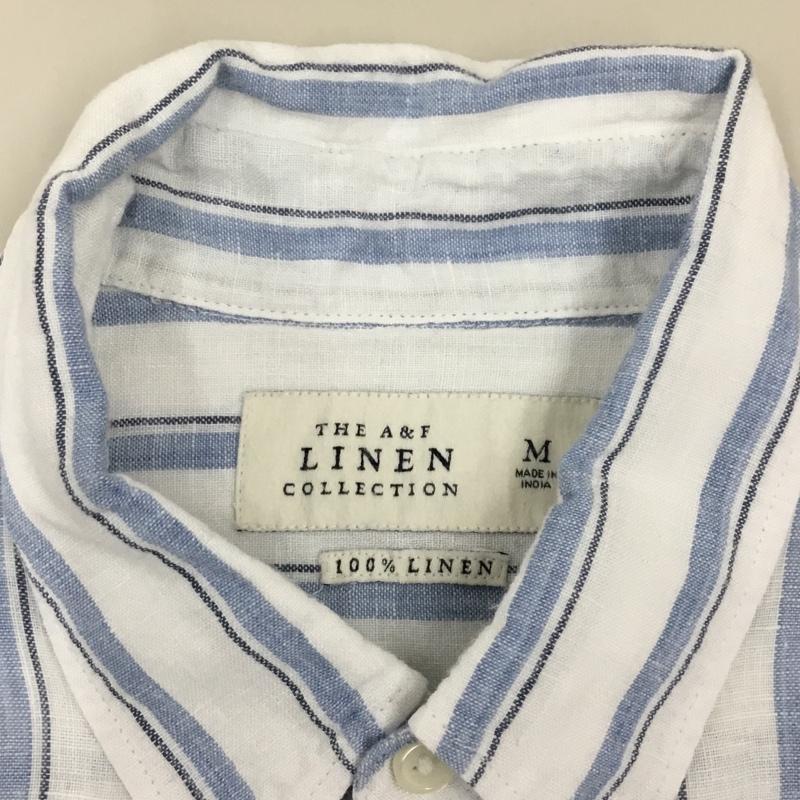 アバクロンビーアンドフィッチ ABERCROMBIE&FITCH シャツ、ブラウス 半袖 ボタンダウン リネン M ストライプ 白 / ホワイト / X 青 / ブルー /  メンズ USED 古着 中古 10112386