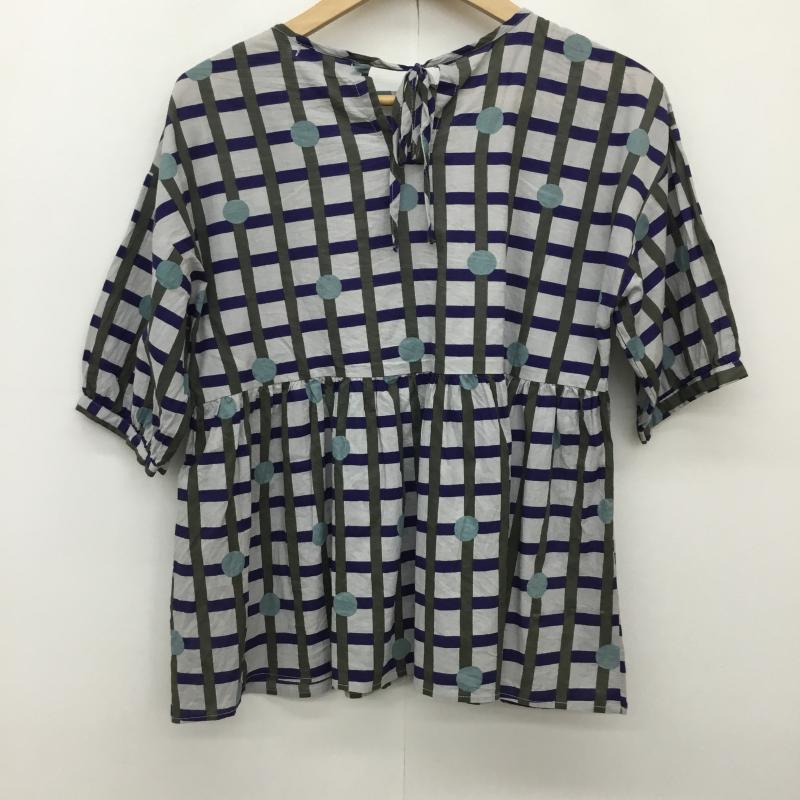 プードゥドゥ poudoudou カットソー 半袖 M チェック 灰 / グレー / X 青 / ブルー /  レディース USED 古着 中古 10141345