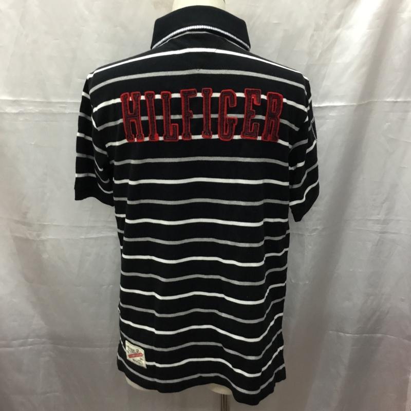 トミーヒルフィガー TOMMY HILFIGER ポロシャツ 半袖 L ロゴ、文字 X ボーダー柄 黒 / ブラック / X 白 / ホワイト /  メンズ USED 古着 中古 10112779
