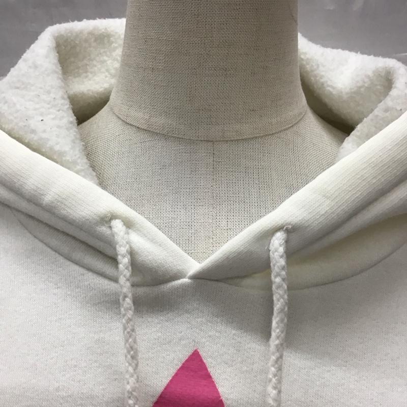 アディダス adidas パーカー 長袖 プルオーバー 裏起毛 フーディー L ロゴ、文字 白 / ホワイト / X 桃 / ピンク /  レディース USED 古着 中古 10115466