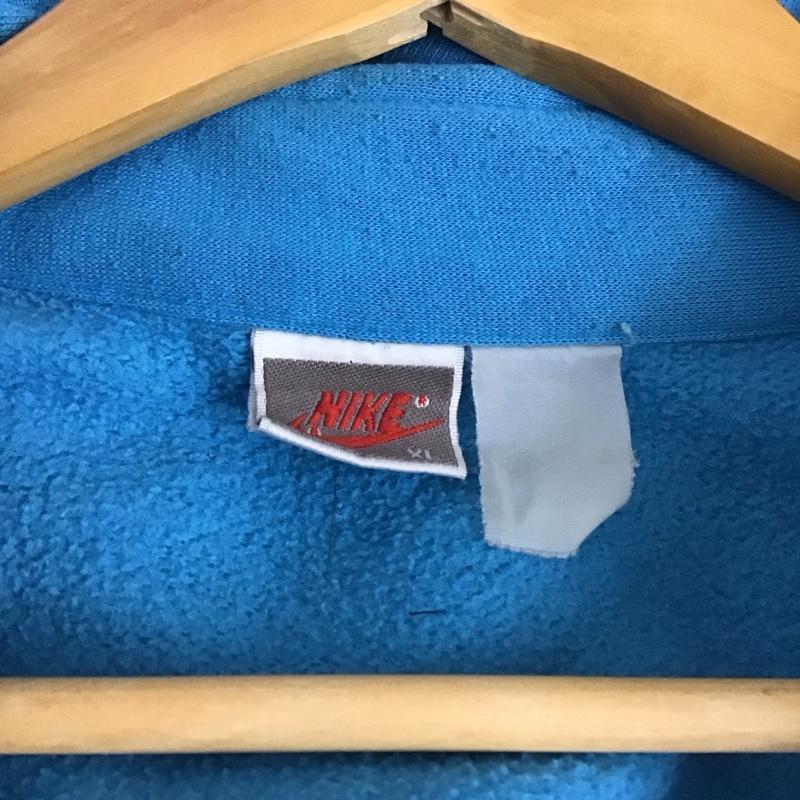 ナイキ NIKE トレーナー 長袖 長袖トレーナー スウェット ジップアップネック プルオーバー 90s XL ロゴ、文字 青 / ブルー /  メンズ USED 古着 中古 10129062