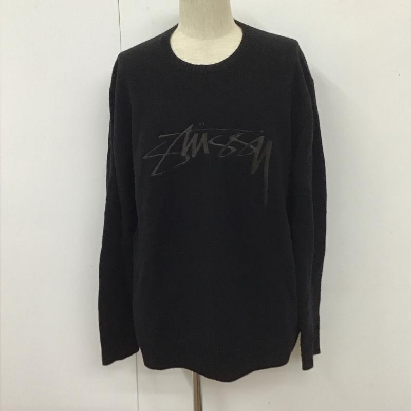 ステューシー STUSSY ニット、セーター 長袖 クルーネック XL ロゴ、文字 黒 / ブラック /  メンズ USED 古着 中古 10111866