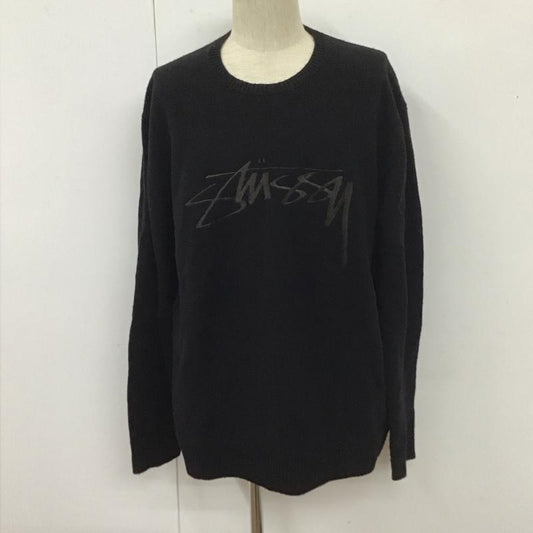 ステューシー STUSSY ニット、セーター 長袖 クルーネック XL ロゴ、文字 黒 / ブラック /  メンズ USED 古着 中古 10111866