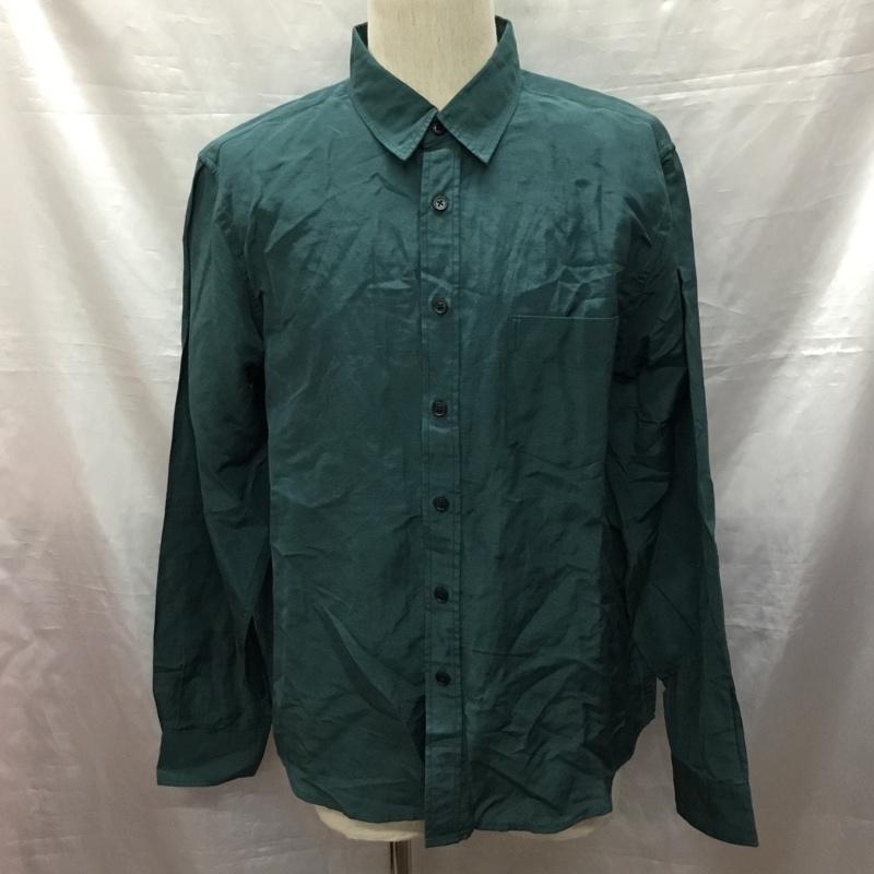 インヘリット INHERIT シャツ、ブラウス 長袖 20-050-720-6015-1-0 BELGIAN LINEN BLEND レギュラーシャツ XL 無地 緑 / グリーン /  メンズ USED 古着 中古 10121019