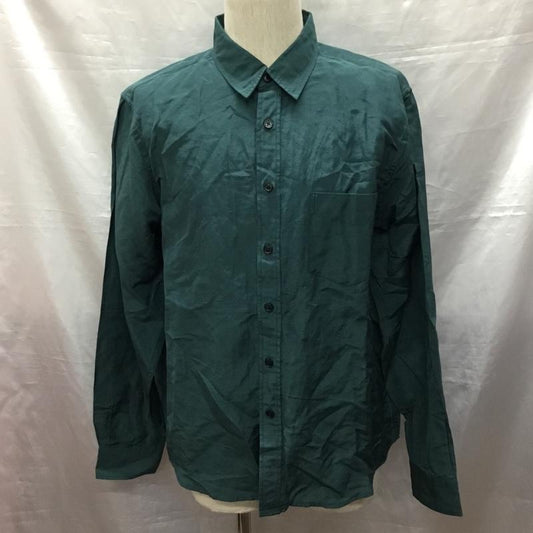 インヘリット INHERIT シャツ、ブラウス 長袖 20-050-720-6015-1-0 BELGIAN LINEN BLEND レギュラーシャツ XL 無地 緑 / グリーン /  メンズ USED 古着 中古 10121019