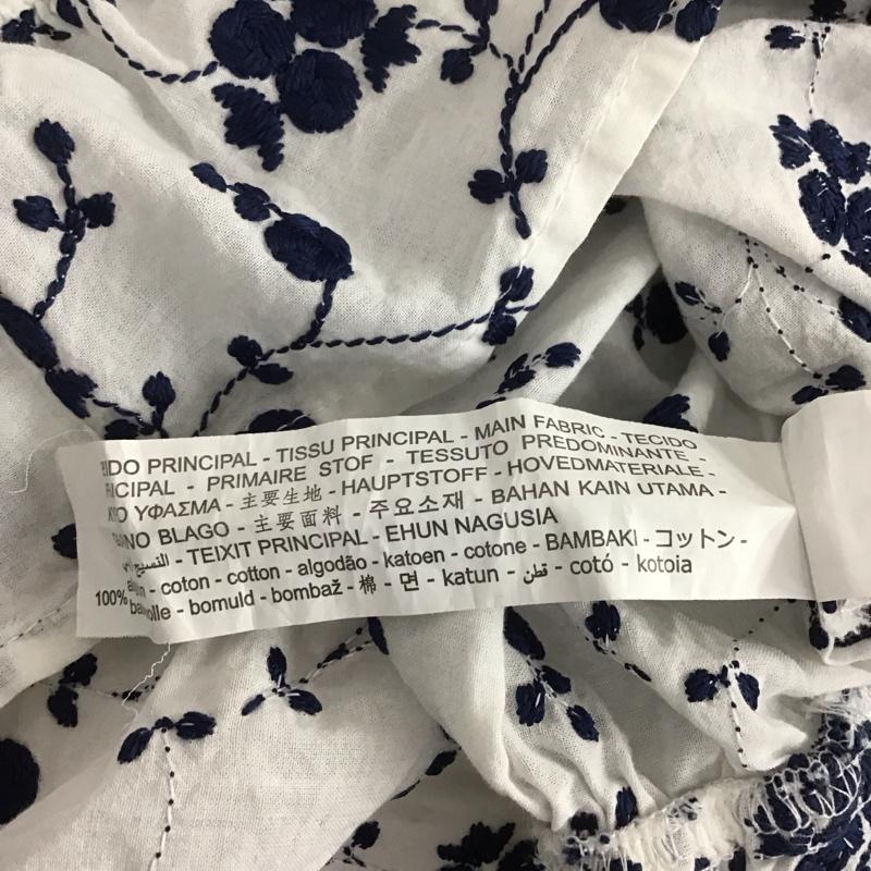 ザラ ZARA カットソー 半袖 2298 063 066 ショート丈 リボン パフスリーブ M 刺繍 白 / ホワイト / X 紺 / ネイビー /  レディース USED 古着 中古 10106710