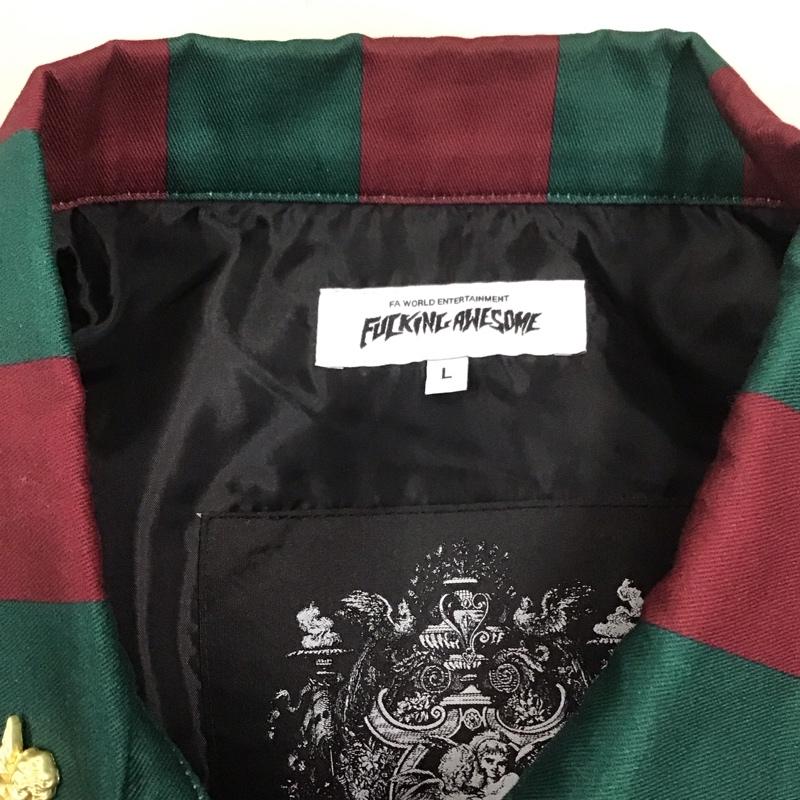 ファッキンオーサム FUCKING AWESOME ジャケット、上着 ジャケット、ブレザー カジュアルジャケット アウター ストライプジャケット L ストライプ 緑 / グリーン / X えんじ / ワインレッド /  メンズ USED 古着 中古 10111674