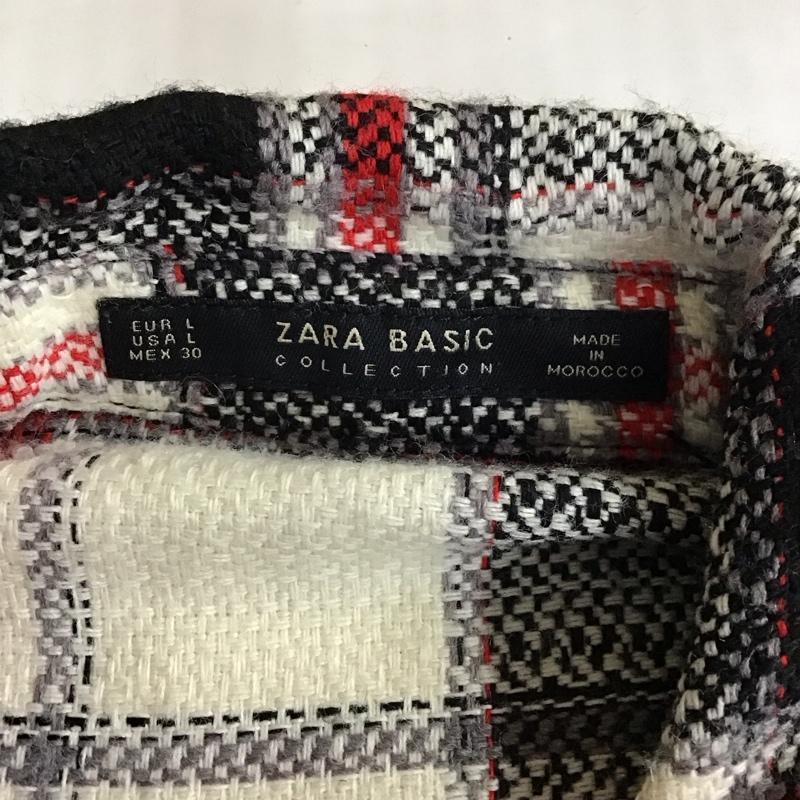 ザラベーシック ZARA BASIC ワンピース ひざ丈スカート 8407 780 070 襟付き 長袖 L チェック 白 / ホワイト / X 黒 / ブラック / X 赤 / レッド /  レディース USED 古着 中古 10118345