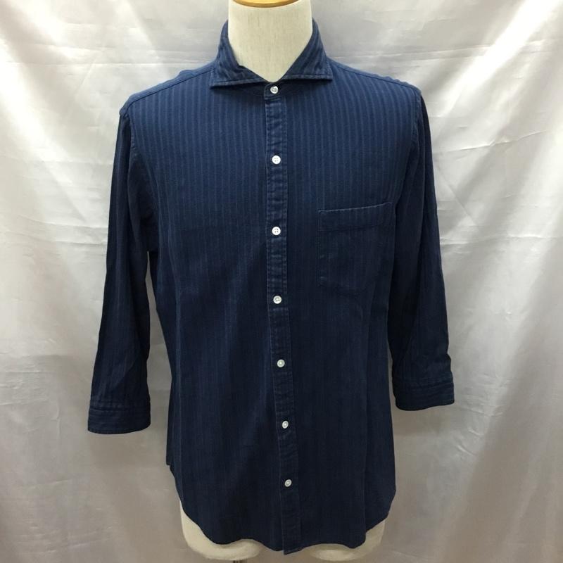 シップス SHIPS シャツ、ブラウス 七分袖 111-32-0021 L ストライプ 紺 / ネイビー /  メンズ USED 古着 中古 10117195