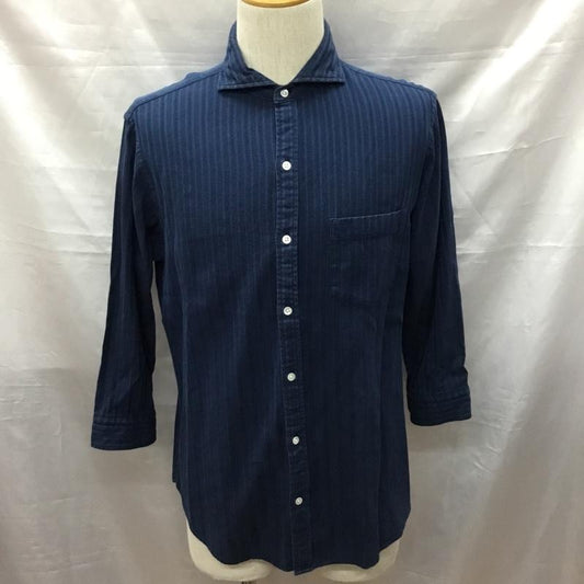 シップス SHIPS シャツ、ブラウス 七分袖 111-32-0021 L ストライプ 紺 / ネイビー /  メンズ USED 古着 中古 10117195