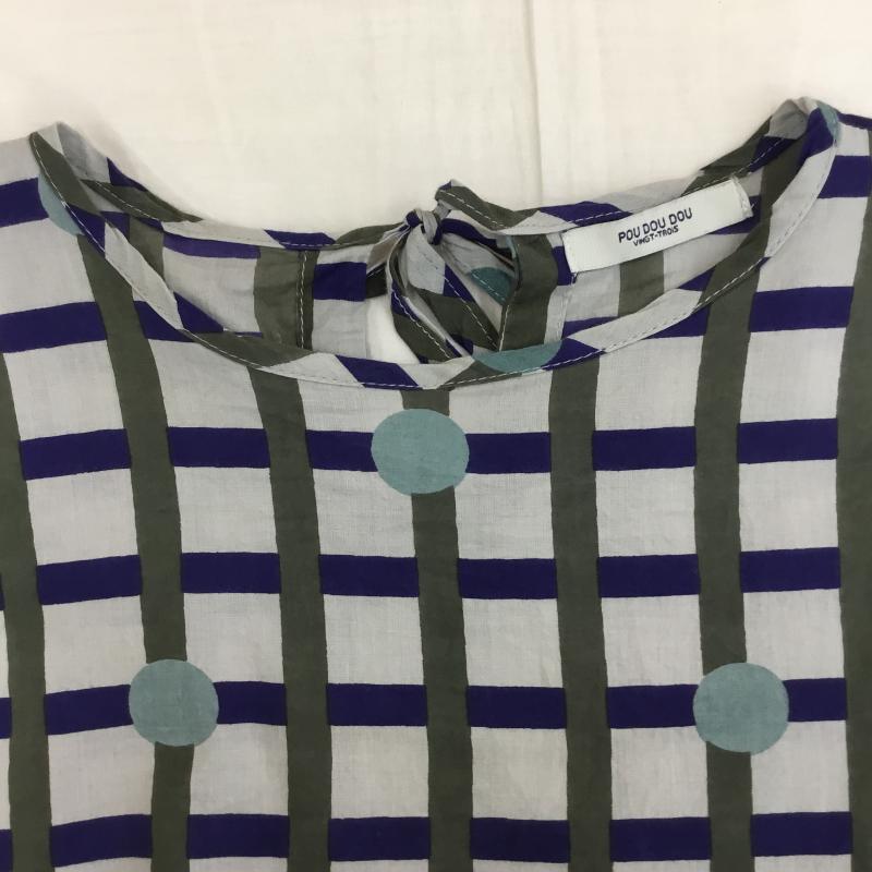 プードゥドゥ poudoudou カットソー 半袖 M チェック 灰 / グレー / X 青 / ブルー /  レディース USED 古着 中古 10141345
