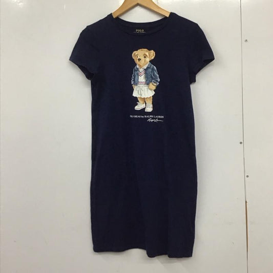 ポロラルフローレン POLO RALPH LAUREN ワンピース ひざ丈スカート 半袖ミニワンピース クルーネックワンピース L プリント 紺 / ネイビー /  レディース USED 古着 中古 10136116