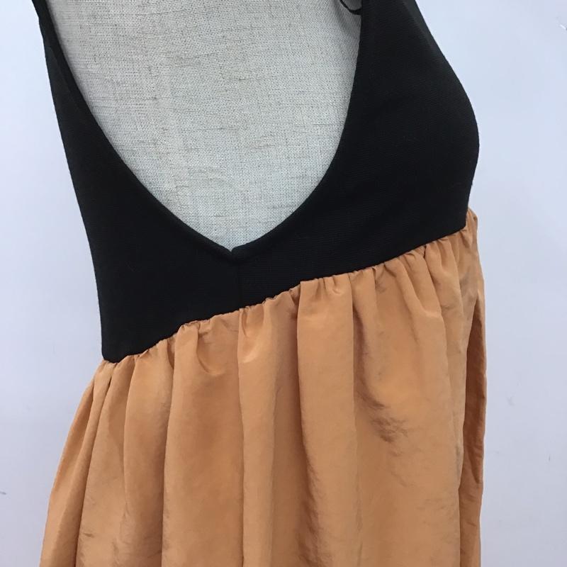 ザラ ZARA ワンピース ロングスカート 1198 027 639 コンビネーション ボリュームワンピース ノースリーブ S 無地 黒 / ブラック / X 橙 / オレンジ /  レディース USED 古着 中古 10107160