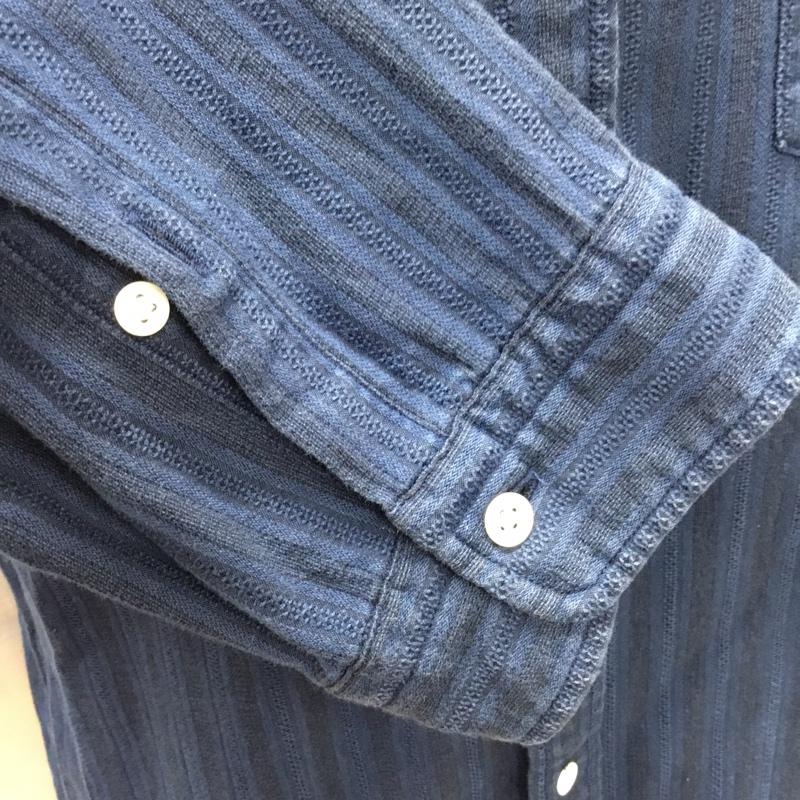 シップス SHIPS シャツ、ブラウス 七分袖 111-32-0021 L ストライプ 紺 / ネイビー /  メンズ USED 古着 中古 10117195