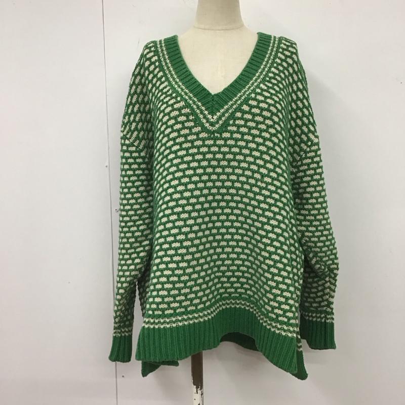 シンプリシテェ Simplicite ニット、セーター 長袖 21-080-700-0099-3-0 深VバイカラーKNITプルオーバー  緑 / グリーン / X オフホワイト / オフホワイト /  レディース USED 古着 中古 10107515