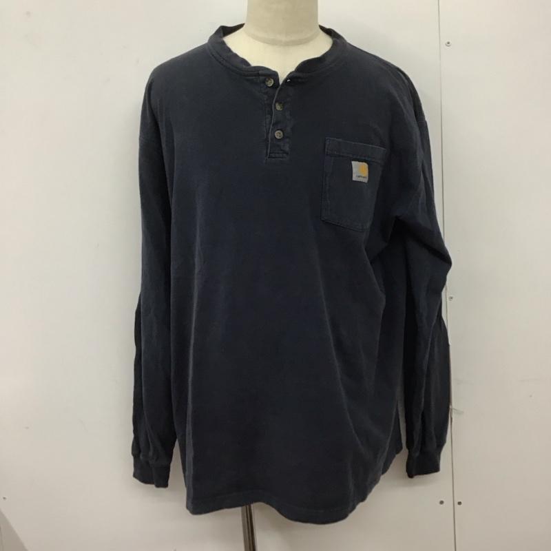カーハート Carhartt カットソー 長袖 長袖カットソー ヘンリーネックカットソー XL ロゴ、文字 紺 / ネイビー /  メンズ USED 古着 中古 10125613