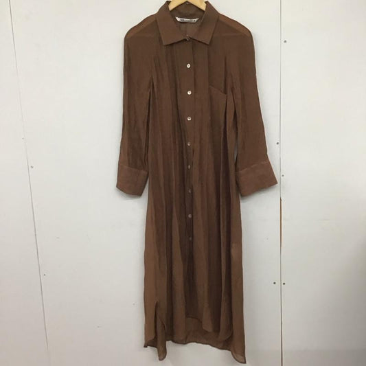 ザラ ZARA ワンピース ロングスカート 長袖ロングワンピース カラーシャツワンピース M 無地 茶 / ブラウン /  レディース USED 古着 中古 10146151