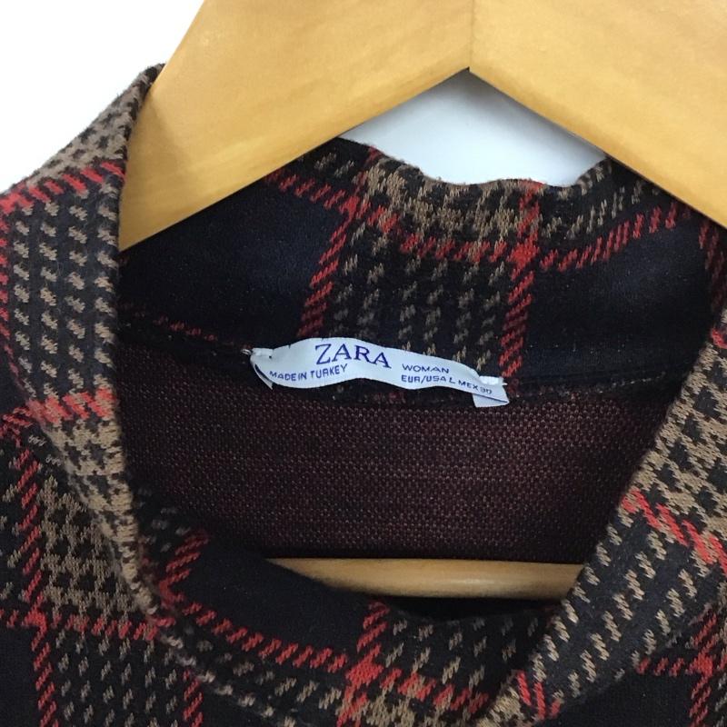 ザラ ZARA ワンピース ロングスカート スタンドネック 半袖 L チェック 黒 / ブラック / X 赤 / レッド / X ベージュ / ベージュ /  レディース USED 古着 中古 10131212