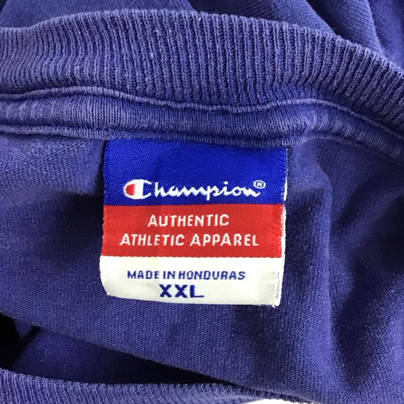 チャンピオン Champion Tシャツ 半袖 半袖カットソー プリントTシャツ クルーネックカットソー XXL ロゴ、文字 青 / ブルー /  メンズ USED 古着 中古 10125052