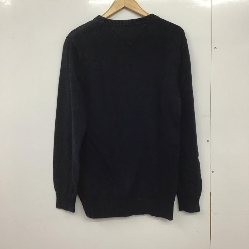 トミーヒルフィガー TOMMY HILFIGER ニット、セーター 長袖 長袖ニットカットソー クルーネック セーター L ロゴ、文字 紺 / ネイビー /  メンズ USED 古着 中古 10145927