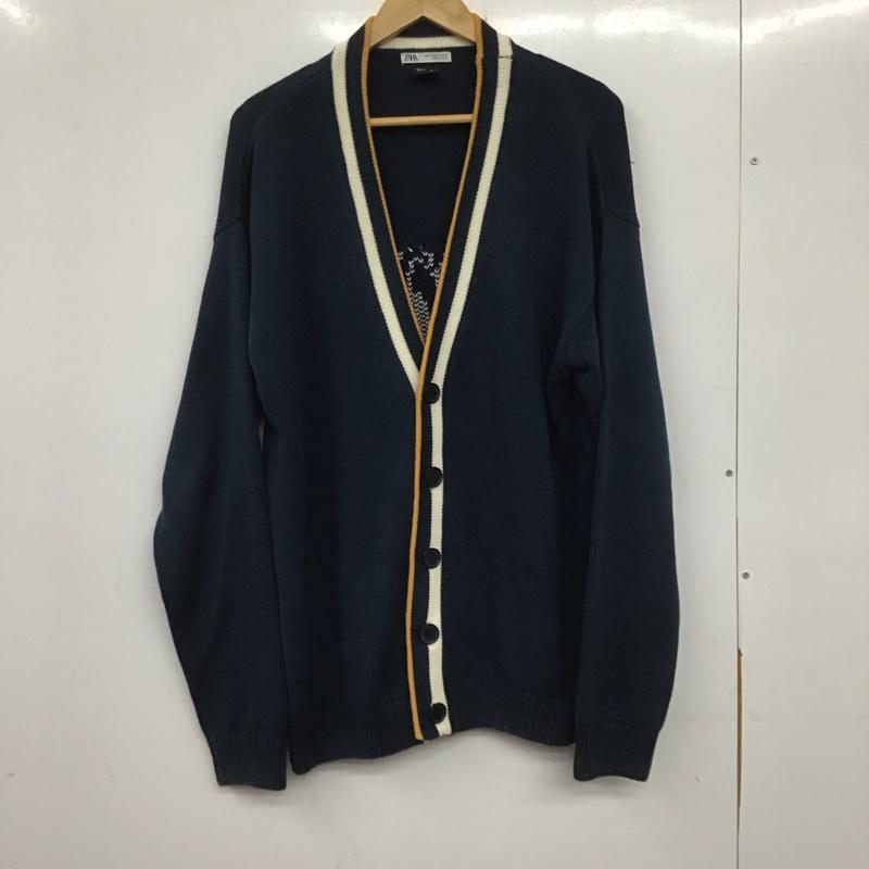 ザラ ZARA カーディガン 長袖 5755 316 400 Disney プルート Vネック L キャラクター 紺 / ネイビー /  メンズ USED 古着 中古 10140233