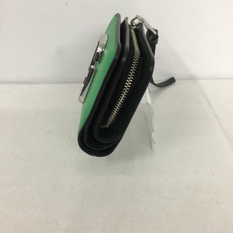 マークジェイコブス MARCJACOBS 財布 二つ折り バイカラー 2トーン L字ファスナー ワンポイント 緑 / グリーン / X カーキ / カーキ /  レディース USED 古着 中古 10142110