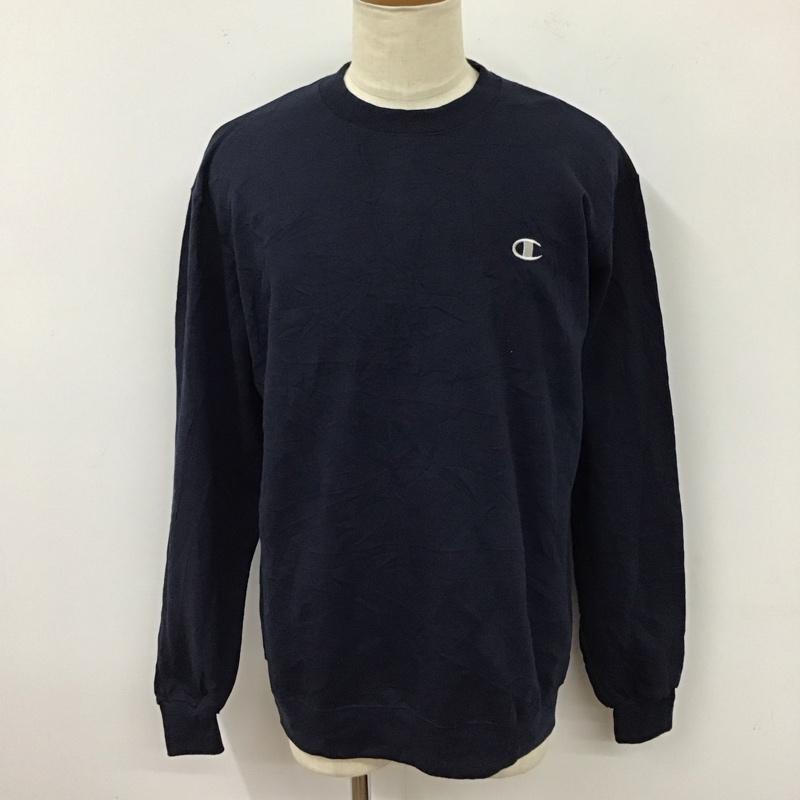チャンピオン Champion カットソー 長袖 長袖カットソー クルーネックカットソー ロングスリーブカットソー プリントTシャツ XXL ロゴ、文字 紺 / ネイビー /  メンズ USED 古着 中古 10118256