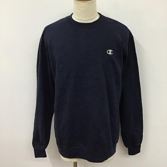 チャンピオン Champion カットソー 長袖 長袖カットソー クルーネックカットソー ロングスリーブカットソー プリントTシャツ XXL ロゴ、文字 紺 / ネイビー /  メンズ USED 古着 中古 10118256