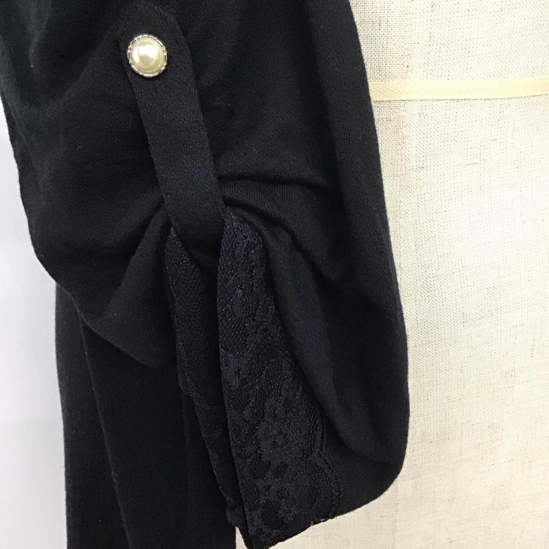 アクシーズファム axes femme カーディガン 長袖 長袖カーディガン 長袖カットソー ノーカラージャケット 前開カーディガン M 総柄 黒 / ブラック /  レディース USED 古着 中古 10113699