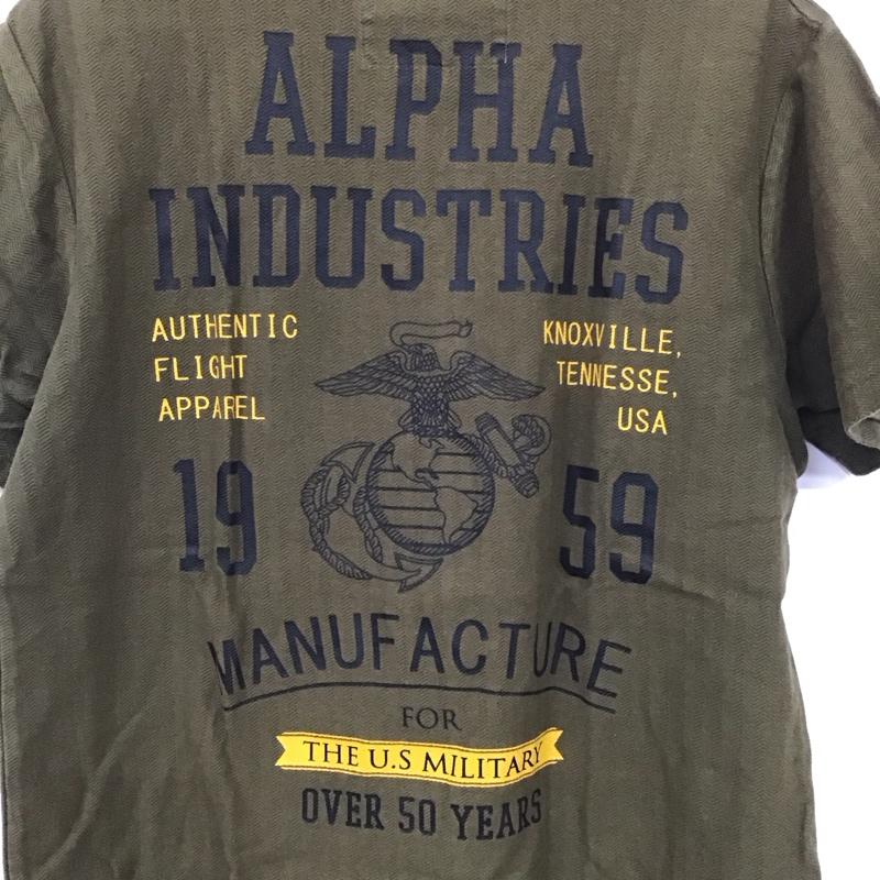 アルファインダストリー Alpha Industries Tシャツ 半袖 半袖カットソー プリントTシャツ クルーネックカットソー L ロゴ、文字 カーキ / カーキ /  メンズ USED 古着 中古 10131625