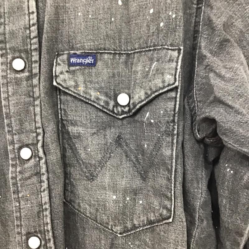ベイフロー BAYFLOW シャツ、ブラウス 長袖 長袖シャツ 無地シャツ カラーシャツ デニムシャツ wrangler M ダメージ加工 黒 / ブラック /  メンズ USED 古着 中古 10132696