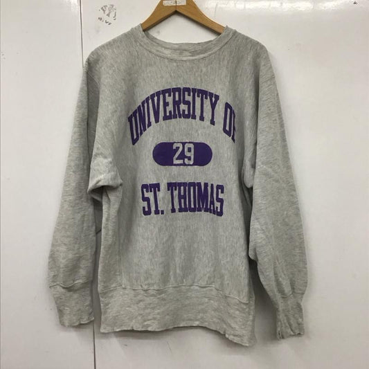 チャンピオン Champion トレーナー 長袖 長袖トレーナー スウェット クルーネック プルオーバー 90s 3段 L ロゴ、文字 灰 / グレー /  メンズ USED 古着 中古 10130106