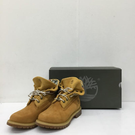 ティンバーランド Timberland ブーツ ショートブーツ AUTHENTICS ROLL TOP A1BNC 24.0cm 花柄 茶 / ブラウン /  レディース USED 古着 中古 10140568