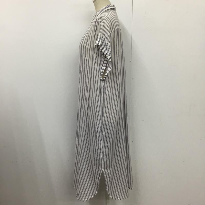 ザラベーシック ZARA BASIC ワンピース ロングスカート 半袖ロングワンピース フレアスカート ストライプワンピース M ストライプ 白 / ホワイト /  レディース USED 古着 中古 10115793