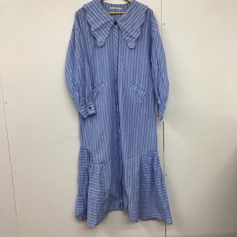 ケービーエフ KBF ワンピース ロングスカート 長袖シャツワンピース ロングワンピース フレアスカート ONE SIZE ストライプ 水色 / ライトブルー /  レディース USED 古着 中古 10141321