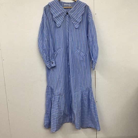 ケービーエフ KBF ワンピース ロングスカート 長袖シャツワンピース ロングワンピース フレアスカート ONE SIZE ストライプ 水色 / ライトブルー /  レディース USED 古着 中古 10141321