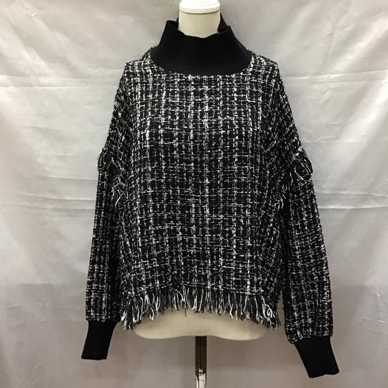 ザラ ZARA ニット、セーター 長袖 3440 250 800 モックネック フリンジ XS チェック 黒 / ブラック / X 白 / ホワイト /  レディース USED 古着 中古 10118431