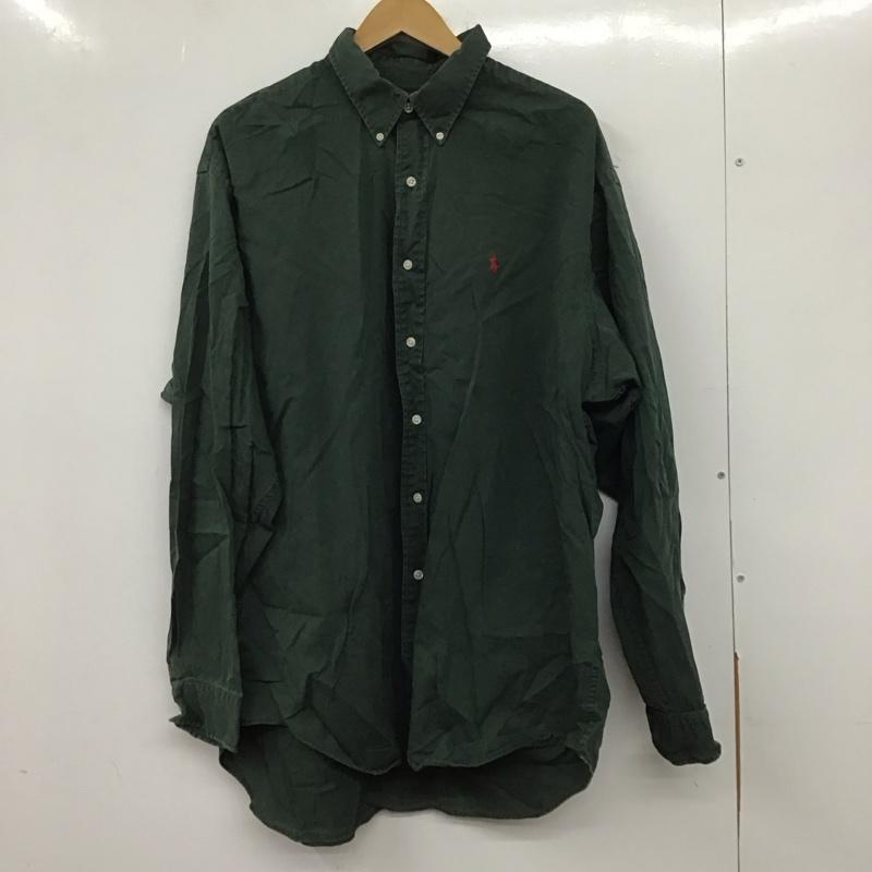 ラルフローレン RALPHLAUREN シャツ、ブラウス 長袖 長袖シャツ 無地シャツ カラーシャツ ボタンダウンシャツ XL ロゴ、文字 緑 / グリーン /  メンズ USED 古着 中古 10140106