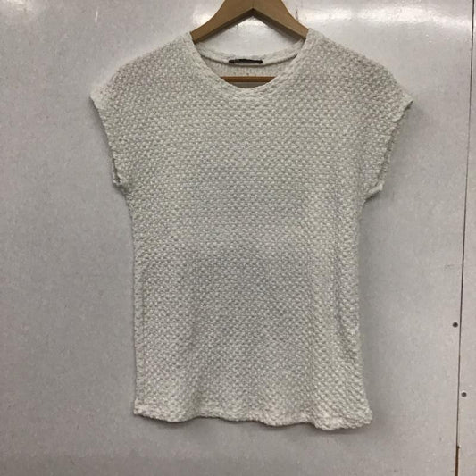 ザラ ZARA カットソー 半袖 ノースリーブカットソー ストレッチ タンクトップ クルーネックカットソー L 総柄 白 / ホワイト /  レディース USED 古着 中古 10135794