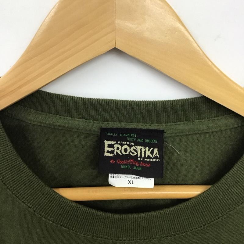 エロスティカ EROSTiKA Tシャツ 半袖 半袖カットソー プリントTシャツ クルーネックカットソー XL プリント カーキ / カーキ /  メンズ USED 古着 中古 10134652