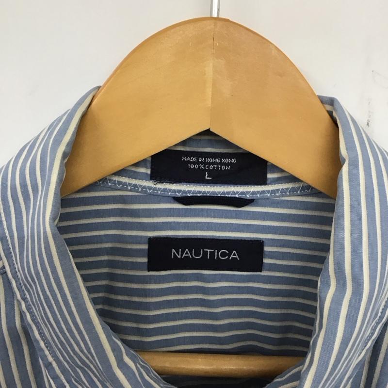 ノーティカ NAUTICA シャツ、ブラウス 半袖 半袖シャツ ストライプシャツ ボタンダウンシャツ L ストライプ 水色 / ライトブルー /  メンズ USED 古着 中古 10133129
